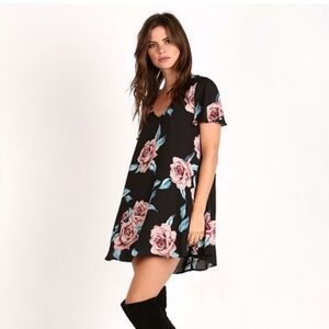 Mumu Black Roses Mini Dress